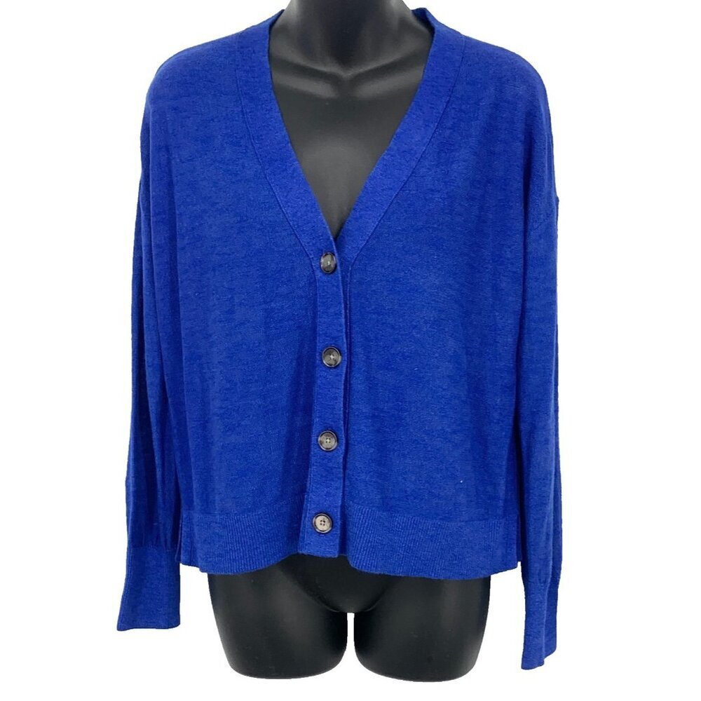 Loft Ann Taylor Cardigan Blue Extra Small XS V Neck Long Sleeve Women Knit New